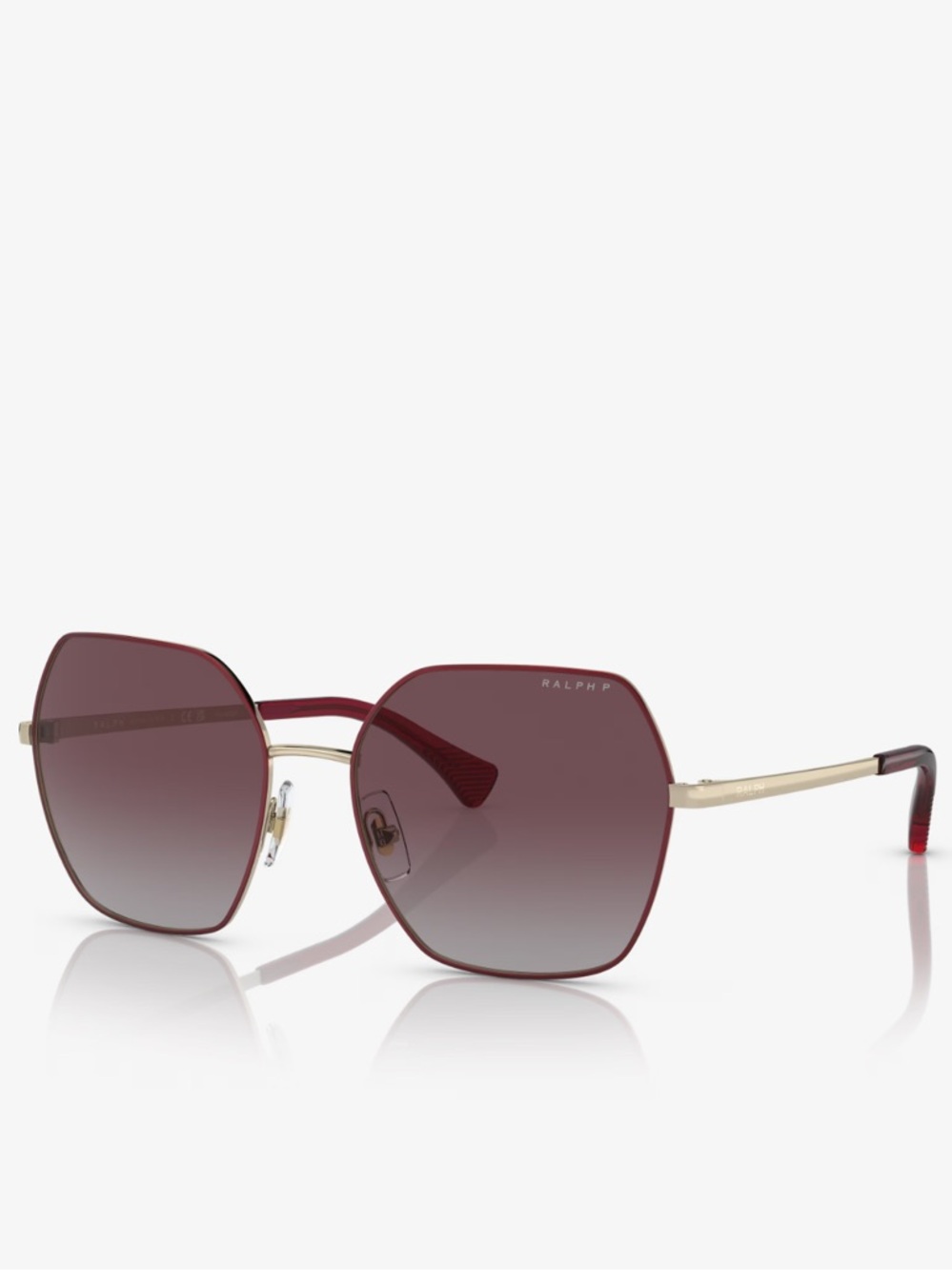Ralph Lauren Gold Frame Sunglasses with Gray Lenses and Red Temples